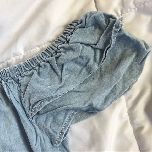 Blue Chambray Off-the-Shoulder Top - Picture 3 of 3